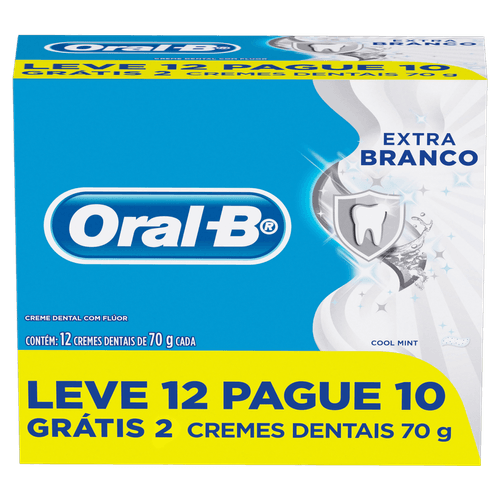 Pack Creme Dental Cool Mint Oral-B Extra Branco Caixa 70g Cada Leve 12 Pague 10 Unidades