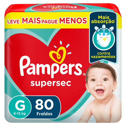 Fralda Descartável Infantil Pampers Supersec G 9 a 13kg 80 Unidades