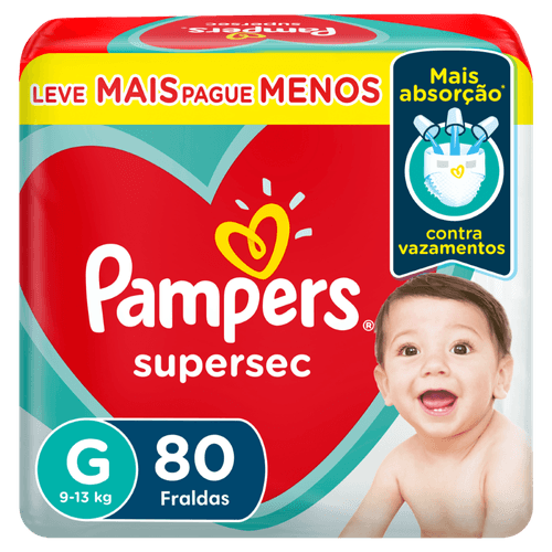 Fralda Descartável Infantil Pampers Supersec G 9 a 13kg - 80 Unidades