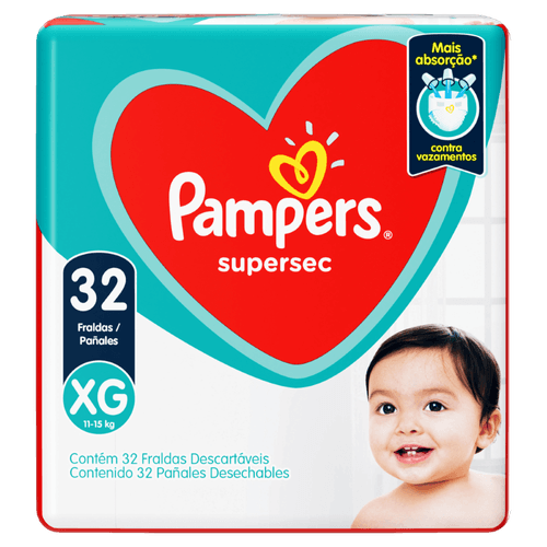 Pampers Fralda Descartável Supersec XG 32 unidades Alta Absorção Anti-vazamento