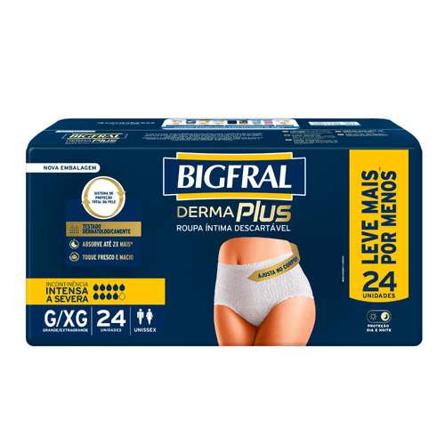 Roupa Íntima Descartável Unissex Bigfral Derma Plus G/XG - 24 Unidades