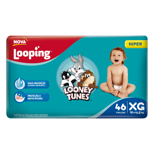 Fralda Looping Looney Tunes Hiper Xg-46 Unidades