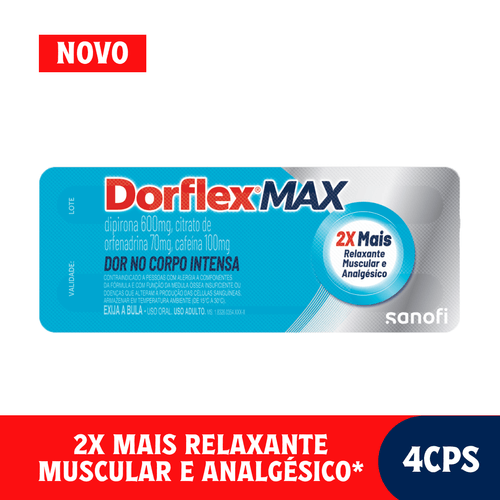 Analgésico e Relaxante Muscular Dorflex Max Dipirona 600mg Comprimido 4 Unidades