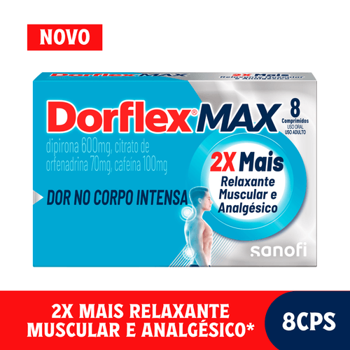 Analgésico e Relaxante Muscular Dorflex Max Dipirona 600mg Comprimido 8 Unidades