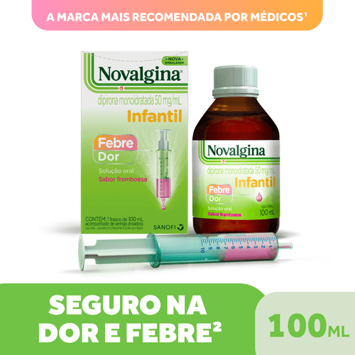 Novalgina Framboesa 50mg/ml Sanofi Caixa 100ml + Seringa Dosadora