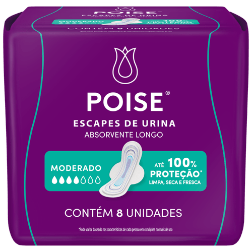 Absorvente com Abas para Escapes de Urina Poise Longo - 8 Unidades