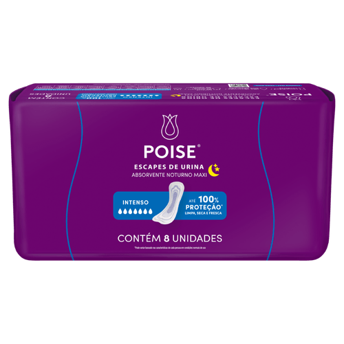 Absorvente sem Abas para Escapes de Urina Poise Noturno Maxi - 8 Unidades