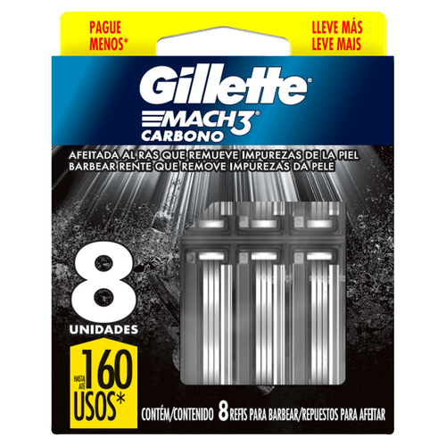 Carga de Aparelho para Barbear Gillette Mach3 Carbono 8 Unidades