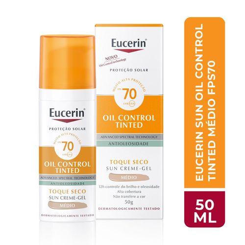 Eucerin Sun Oil Control Creme Facial Tinted Médio FPS 70 50ml