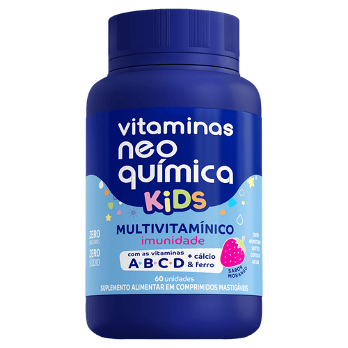 Suplemento Alimentar Neo Química Kids Multivitamínico Morango Zero Açúcar - 60 Comprimidos Mastigáveis