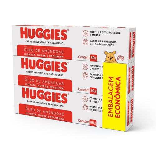 Pack Creme Preventivo de Assaduras Infantil Huggies Supreme Care Caixa 3 Unidades 80g Cada Embalagem Econômica