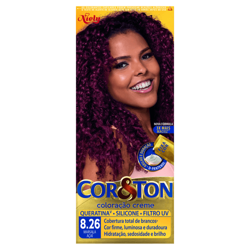 Coloração Creme 8.26 Marsala Açaí Queratina Filtro UV Niely Cor&Ton