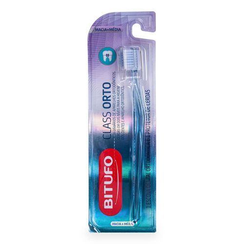 Escova de Dente Bitufo Ortodôntica Class Orto Macia e Média com 1 protetor de cerdas