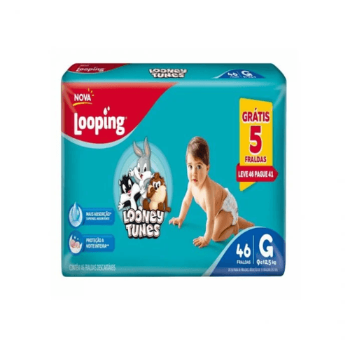 Fralda Looping Looney Tunes Hiper G - 46 unidades