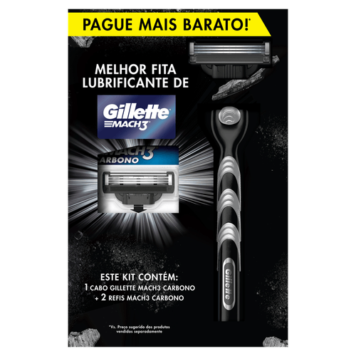Kit Aparelho Recarregável + Carga para Barbear Gillette Mach3 Carbono