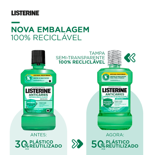 Enxaguante Bucal Listerine Anticáries sem Álcool Menta Suave - 500ml