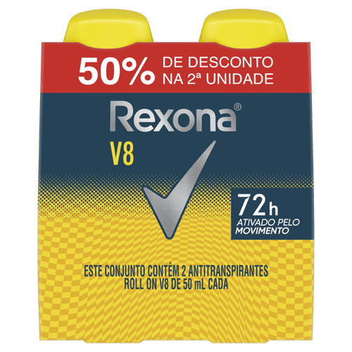 Kit Antitranspirante Roll-On V8 72h Rexona 50ml - 2 Unidades