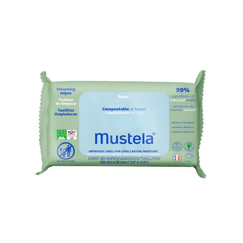 Toalhas Umedecidas Mustela Compostáveis Com Perfume - 60 Unidades