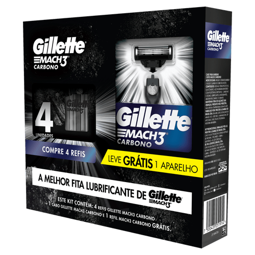 Kit 1 Aparelho Recarregável + 4 Cargas para Barbear Gillette Mach3 Carbono Grátis 1 Aparelho