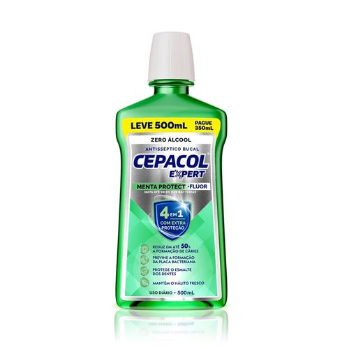 Enxaguante Bucal Cepacol Expert Menta Protect com fluor, sem alcool 500ml Leve 500 Pague 350