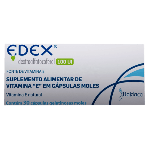 Suplemento Alimentar de Vitamina e Natural 100UI Zero Açúcar Edex - 30 Cápsulas