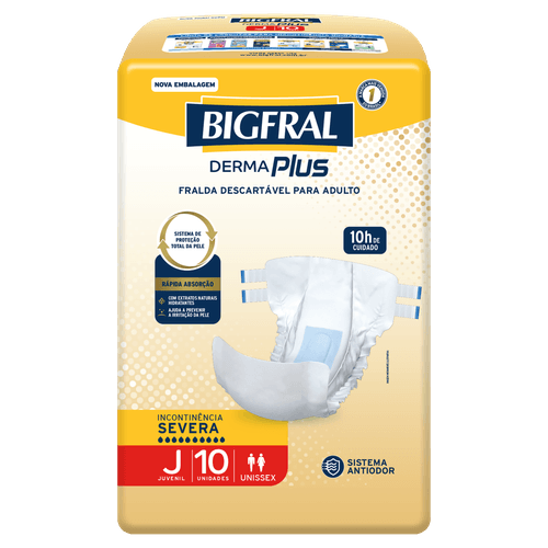Fralda Descartável para Adulto Bigfral Derma Plus Juvenil - 10 Unidades