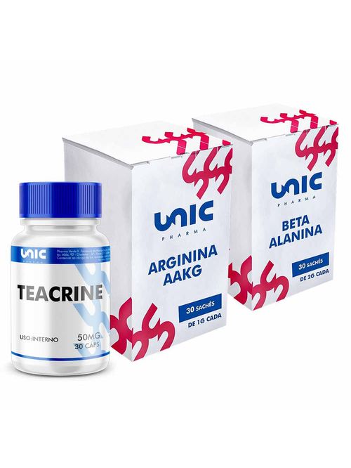 Kit Pré Treino Com Beta Alanina + Arginina AAKG + Teacrine