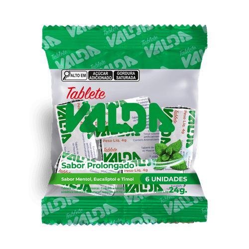 Goma de Mascar Tablete Sachê 24g Sem Açúcar Mentol Valda