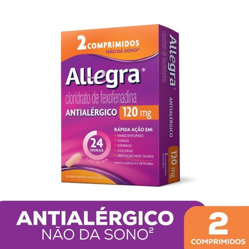 Antialérgico Allegra Cloridrato de Fexofenadina 120mg Comprimido 2 Unidades