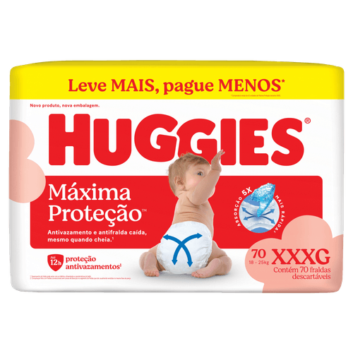 Fralda Descartável Infantil Huggies Máxima Proteção XXXG - 70 Unidades