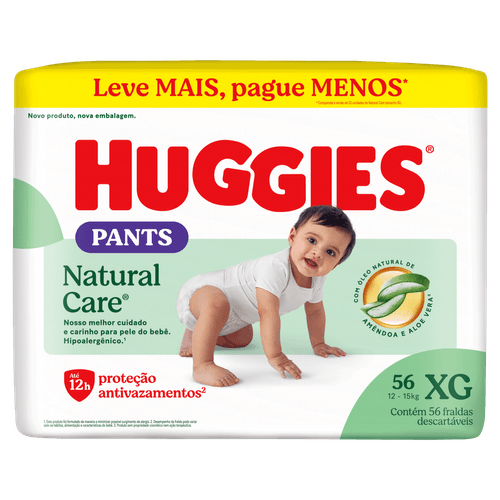 Fralda Descartável Infantil Pants Huggies Natural Care XG - 56 Unidades