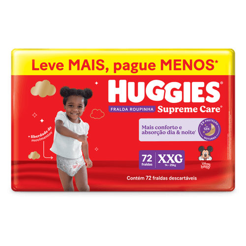Fralda Roupinha Huggies Supreme Care XXG Mais Conforto e Absorção Dia & Noite - 72 unidades