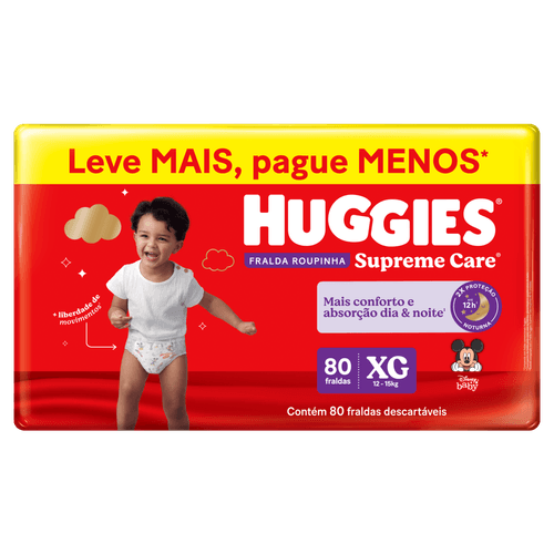 Fralda Roupinha Huggies Supreme Care XG Mais Conforto e Absorção Dia & Noite - 80 unidades