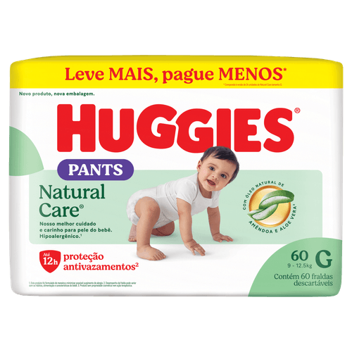 Fralda Descartável Infantil Pants Huggies Natural Care G - 60 Unidades