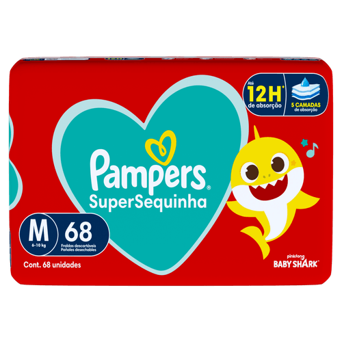 Fralda Descartável Infantil Pampers SuperSequinha M - 68 Unidades