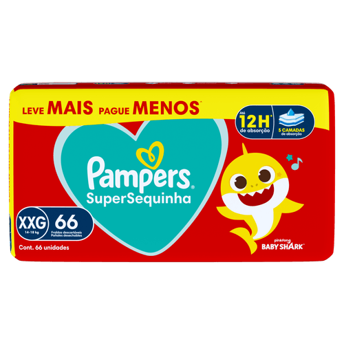 Fralda Descartável Infantil Pampers SuperSequinha XXG - 66 Unidades