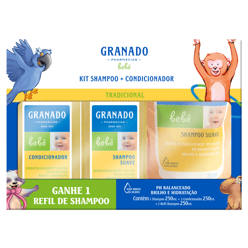 Kit Shampoo Suave + Condicionador Tradicional Granado Bebê 250ml + 1 Refil de Shampoo Suave 250ml