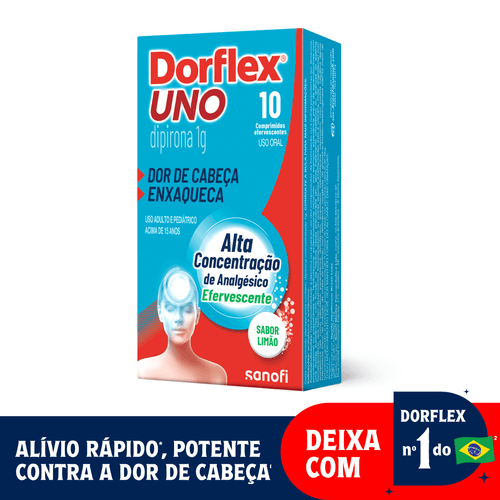 Dorflex Uno Analgésico e Enxaqueca Dipirona 1g Limão - 10 Comprimidos Efervescentes