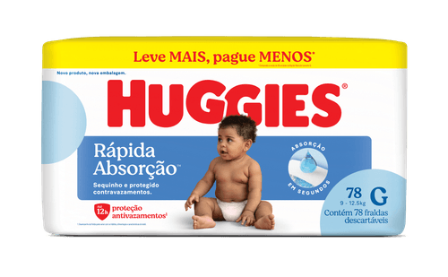 Fralda Descartável Infantil Huggies Rápida Absorção G - 78 Unidades