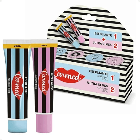 Kit Carmed SOS Hidratante Labial Algodão Doce Esfoliante 10g + Ultra Gloss 10g