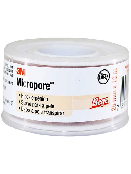 Fita Médica Microporosa Micropore 3M - Bege - 25mm x 10m