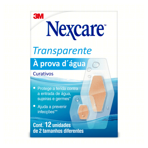 Curativo à Prova d'Água Transparente Tamanhos Diferentes Nexcare Caixa 12 Unidades