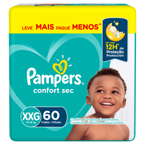 Pampers Fralda Descartável 12h Absorção Anti-vazamento Confort Sec XXG 60 unidades