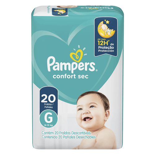 Pampers Fralda Confort Sec G 20 Unidades – Superabsorvente 12h, Antivazamento