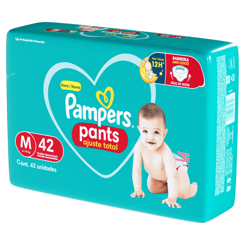 Pampers Fralda Pants Ajuste Total M (6-10kg) 42un - 12h Respirável Antivazamento
