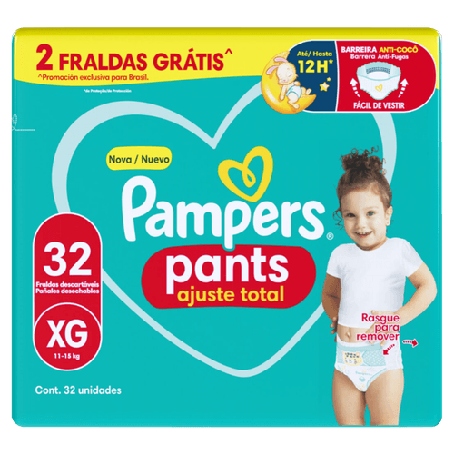 Pampers Fralda Pants Ajuste Total XG 11-15kg 32un Cintura 360° 12h