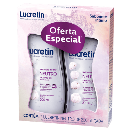 Kit Sabonete Líquido Íntimo  Lucretin Sabonete Líquido Neutro 200Ml 2Un - Lucretin