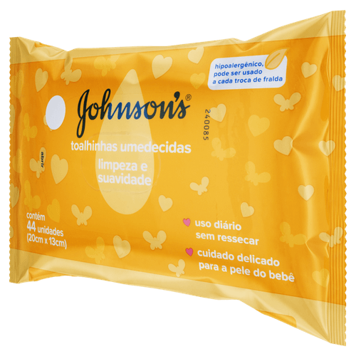 Toalha Umedecida Infantil Limpeza e Suavidade Suave Johnson's Pacote 44 Unidades