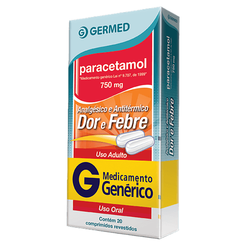 Analgésico Paracetamol Germed 750mg Comprimido Revestido 20 Unidades