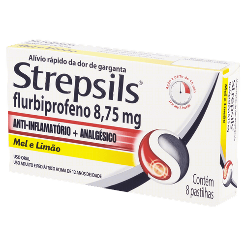 Pastilha para Garganta Flurbiprofeno Strepsils 8,75mg Pastilha 8 Unidades